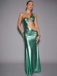 Hauture Đầm dài hở vai ôm sát eo gợi cảm dành cho nữ - màu xanh lá - Xem 1