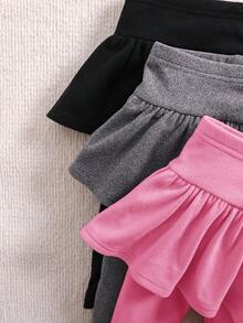 3 件套 Babygirl 可爱百搭针织弹力纯色荷叶边腰裤，秋冬 - 彩色 - 查看 3