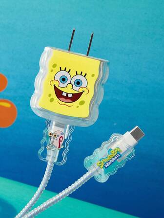 SpongeBob SquarePants | SHEIN Data Cable Protective Cover, Suitable For IPhone Charger, Cartoon Pattern, 3 Pieces Charger Protector (Excluding Data Cable)