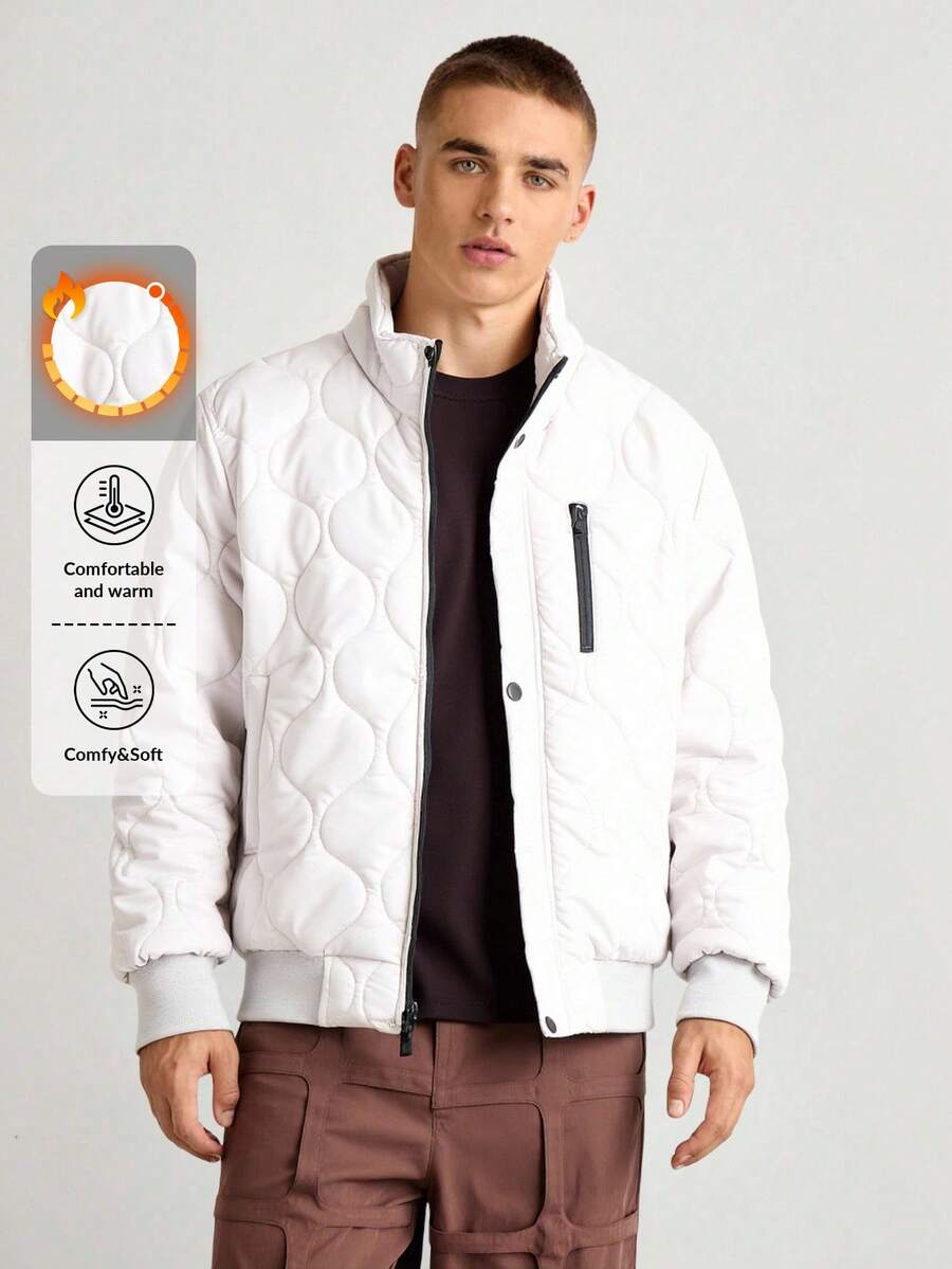 EURMUSE Men Special Stitch Good Quality High Neck Regular Winter Coat - White - View 1