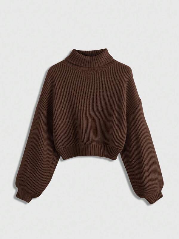 ROMWE Plus Size Turtleneck Pullover Sweater, Versatile For Autumn/Winter