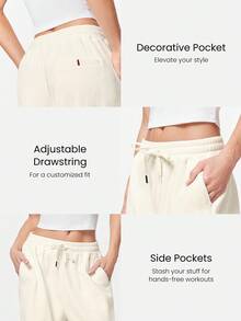 GLOWMODE 华夫格拉绒阔腿松紧腰运动裤休闲日常穿着保暖冬季 - 米色 - 查看 4