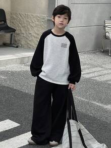 DAZY 2pcs Tween Boys Casual Long Sleeve Sweatshirt And Loose Pants Set Fall - Black - View 9