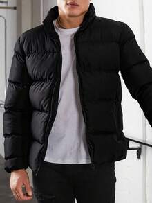 EURMUSE Men Zip Up Puffer Coat - Black - View 4
