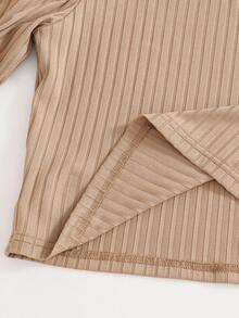 休闲度假简约时尚罗纹面料青少年女孩T恤 - 黑色 - 查看 6