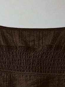 Sweetra Đầm dài tối giản thắt eo phong cách Gothic cổ điển màu trơn - màu nâu - Xem 4