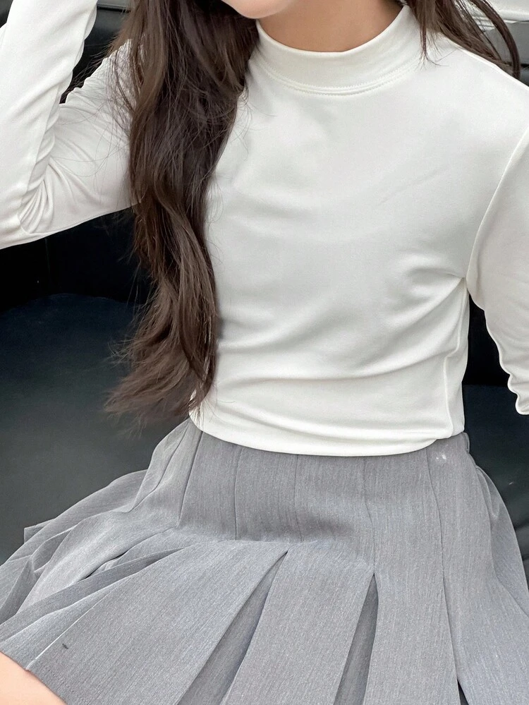 Tween Girls Turtleneck Thermal Lined Fitted T-Shirt, Versatile For Fall Long Sleeve Tops Girl