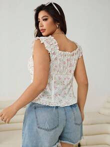 Solflare Große Größen Blume Muster Rüschen Saum Lässig Hemd - Verschiedenfarbig - Übersicht 2