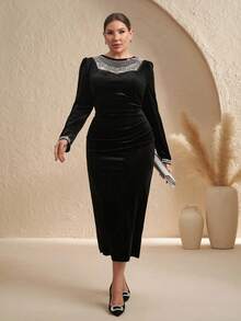 Chikora Plus Size Elegant Party Beaded Embellished Dress 2025 Autumn And Winter New Style Autumn Clothing For Women Winter Dress Women Halloween Christmas Christmas Party Dress New Year Dress New Year Women's Clothes Elegant Dresses For Party Party Outfit Wedding Guest Dress Wedding Party Dress Graduation Dress Prom Dress Elegant Dresses For Women Elegant Evening Dresses Luxury Evening Dress For Women Black Dress Halloween Costumes Christmas New Year Old Money Style