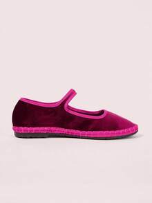 CUCCOO DOLLMOD Women's Burgundy Velvet Classic Comfortable Mary Jane Flat Shoes, Elegant & Fashionable For Christmas Spring Shoes - Burgundy - View 3