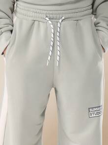 SUMWON Two Piece Ottoman Raglan Sleeve Co-Ord Set With Contrast Panels Casual Wear Fall Winter Everyday Streetwear Collection Ribbed Cuffs And Hem Drawstring Pants - Grey - View 7