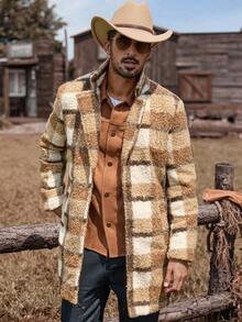 Manfinity Nomadique Men's Loose Fit Plaid Patched Pocket Drop Shoulder Overcoat Going Out Casual Color Block Overcoat, Fall/Winter - Multicolor - View 5