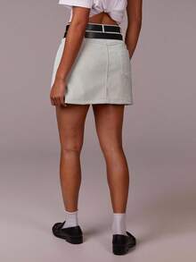 Athîral Women's Fashionable Versatile Commuter Khaki Mini Skirt With Belt,Workwear Skirt, PU Leathe Fabric, Autumn Women's Clothing, Office Clothing, Sexy Siren Clothing, Teacher's Day Clothing, Old Money Style Clothing, Suitable For Going Out, Work Formal Skirt, Business Casual Women's Clothing - Apricot - View 2