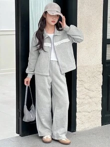 Dazy Kids 女童针织保暖衬里领夹克套装，秋季 - 灰色 - 查看 2