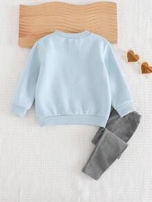 Cozy Pixies 2pcs Baby Girl Butterfly Pattern Round Neck Long Sleeve Drop Shoulder Pullover Top And Elastic Waist Pants Set Fall Winter - Multicolor - View 2
