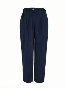 EMERY ROSE 大码女式常规卡其色灯芯绒直筒裤 - 藏蓝色 - 查看 3