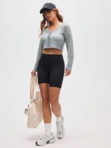 Eassivo Damski jednokolorowy, dopasowany, krótki kardigan z dzianiny z odsłoniętymi ramionami i długim rękawem oraz dekoltem w serek