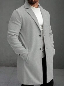 Manfinity Mode Abrigo informal de manga larga con botones de unicolor para hombres, otoño e invierno - Gris Claro - Ver 5