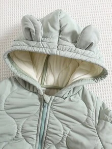 SHEIN 男婴小熊连帽外套，保暖内衬，休闲百搭，适合秋冬季节，男婴，我的第一个圣诞节，万圣节秋季男婴外套，婴儿外套，冬季婴儿服装 - 彩色 - 查看 7