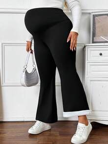 SHEIN 加大码孕妇纯色可调节腰部喇叭裤，带保暖内衬