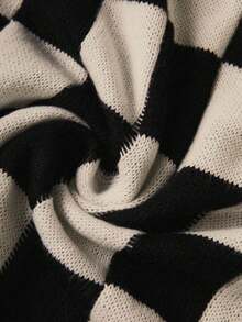 Sweetra Áo khoác cardigan dệt kim dáng rộng, dài tay, hở phía trước, họa tiết caro mùa thu dành cho nữ - Nhiều màu - Xem 3