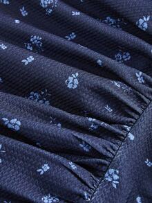 SHEIN MOD Women's Casual Ditsy Floral Cinched Waist Lace Trim Sweatshirt Sweatshirt In Fall/Winter - Navy Blue - View 8