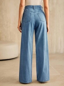 Anewsta 时尚缀饰串珠钻石牛仔裙，适合秋季、冬季、新年，优雅、别致、时尚，圣诞节、外出穿着皆宜 - 藍色 - 查看 2