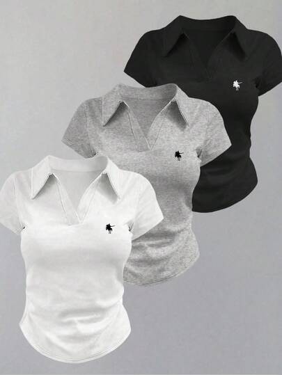 INAWLY 女士休闲百搭修身短袖T恤，适合日常穿着