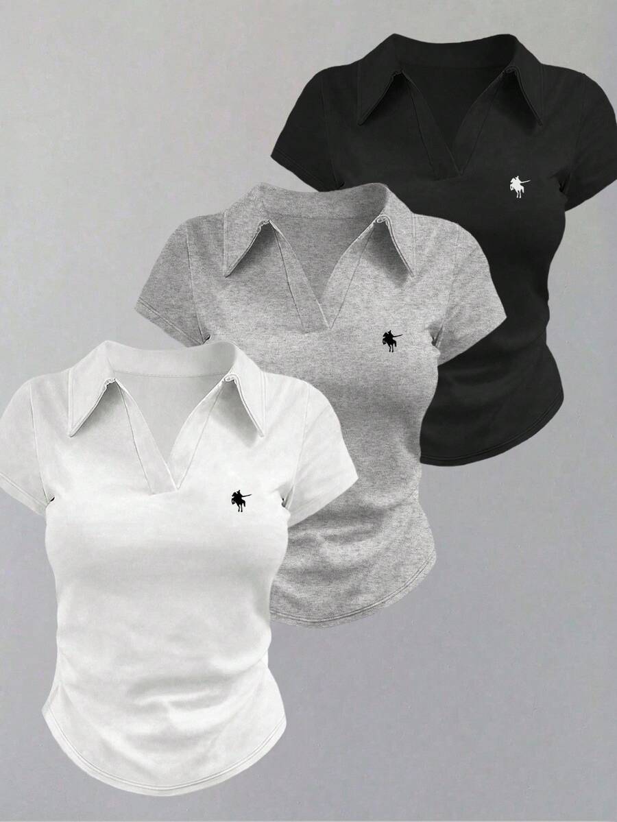 Casual All-Match Fitted Short Sleeve T-Shirt For Women, Versatile For Everyday Wear - Black - View 1