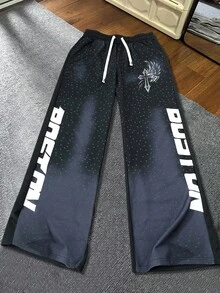 ROMWE MEN Street Life Men's Casual Straight-Leg Sweatpants With Contrast Color Patchwork, Street Style - Black - View 7