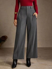 MOTF PREMIUM 前缝阔腿西装裤 - 灰色 - 查看 8