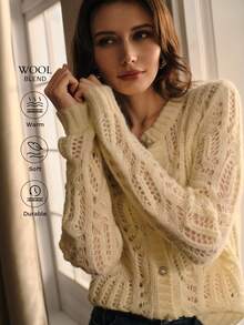 MOTF PREMIUM 镂空宽松圆领长袖毛衣 - 杏色 - 查看 2