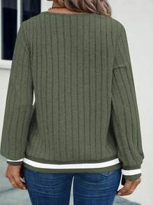 SHEIN LUNE Women's Plus Size V-Neck Soft Ribbed Knitted Sweatshirt For Autumn/Winter Graduation,Back To School,Graduation,Teacher,Back To School Pullover Fall - Army Green - View 2