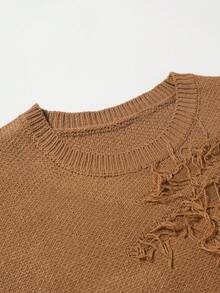 Manfinity Homme 男士休闲宽松圆领长袖套头衫，秋冬 - 棕色 - 查看 4