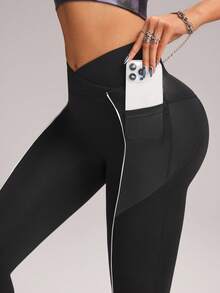 Innovista Women's Faux Leather Sports Flare Leggings,High Waist Tummy Control Sculpting Shapewear,Dry Fit Gym Workout Pants With Pocket,Edgy Activewear Bottom - Black - View 6