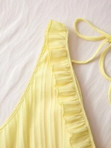 INAWLY Women's Ruffle Strap Minimalist Casual Mini Dress, Light Yellow, Suitable For Summer Vacation - Multicolor - View 4