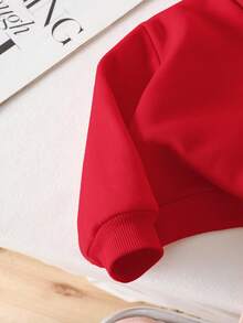 SHEIN 2pcs Baby Girl Fleece Sweatshirt & Pants Set, Embroidered Letter Design, Suitable For Outdoor And Indoor Wear, Autumn/Winter Fall - Red - View 6