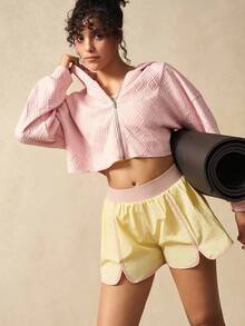 VARSIVA Women's Solid Color Casual Cropped Hooded Sporty Jacket Workout Sets Women Sport Sets Activewear Sets Women - Pink - View 6