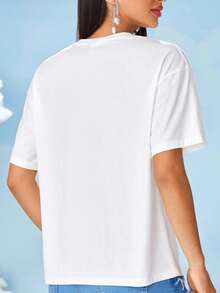 SHEIN X Care Bears 女款卡通熊图案圆领短袖T恤 - 白色 - 查看 2