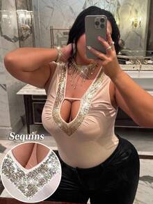 NU&NOW Plus Size Women Sexy Hollow Out Front Fitted Sleeveless Top