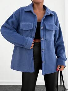 EURMUSE Flap Pocket Drop Shoulder Overcoat - Blue - View 5