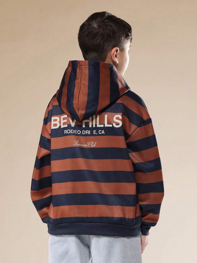 Striped Hoodie With Beverly Hills Logo Print