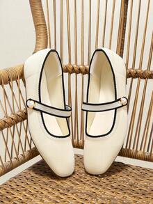 CUCCOO BASICS Fashion Casual Versatile Simple Mary Jane Flat Shoes For Christmas - Beige - View 2