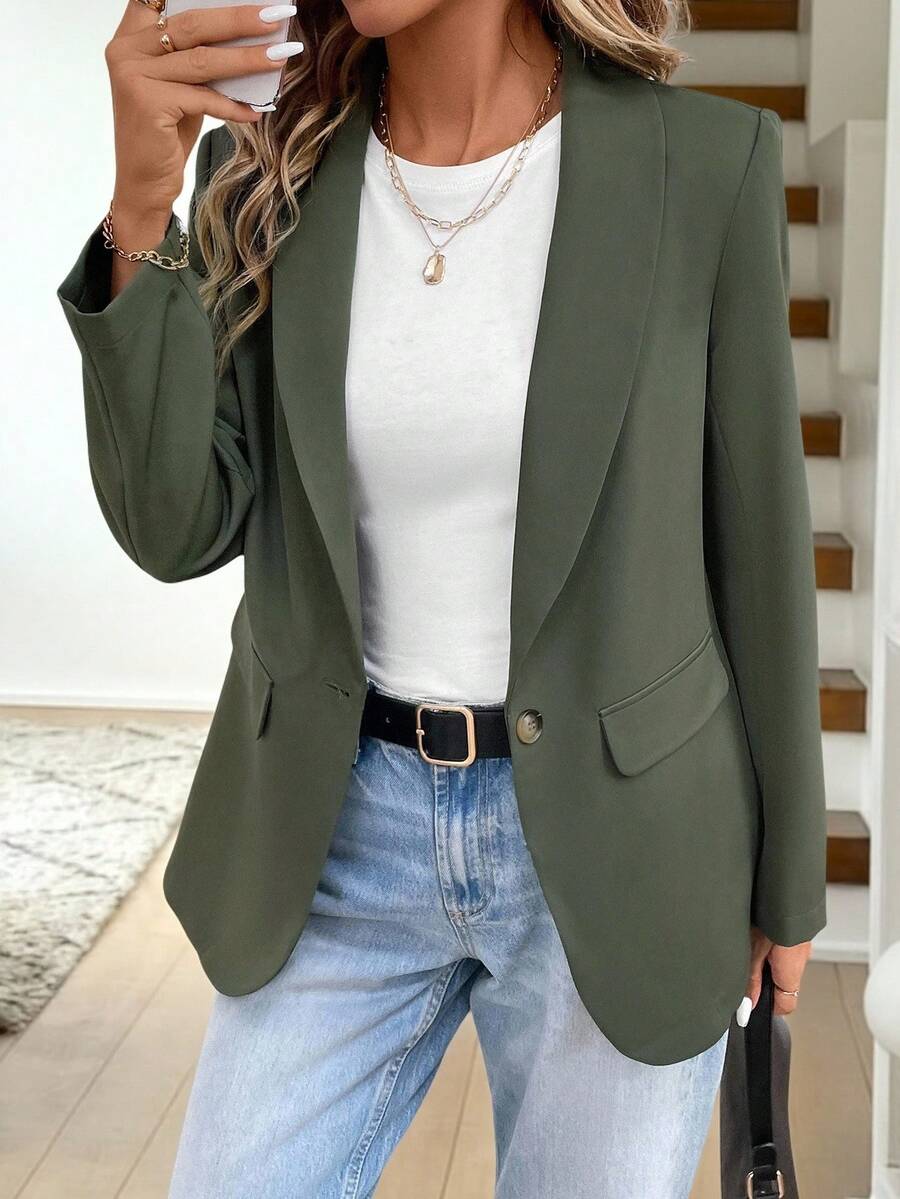 Easowa New Design Ladies Grey-Green Waist Button Up Blazer Jacket, Fall/Winter 2024