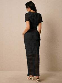 Poéselle Bộ 2 món áo cánh xếp ly bằng vải voan và chân váy dài cho nữ - màu đen - Xem 2