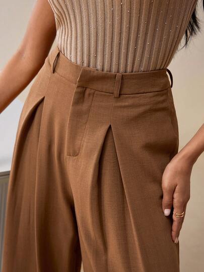 Veilorie Women's Solid Color Minimalist Casual Wide Leg Pants