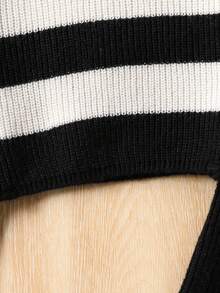 SHEIN 青少年女孩条纹针织两件套，毛衣和裤子套装，时尚休闲冬季服装 - 黑色 - 查看 6