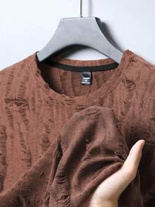 Claim Dot Men's Street-Style Distressed Texture Jacquard Sleeveless Crew Neck Fashion Tank Top - Brown - View 4