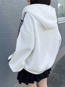 FRIFUL 女式白色宽松连帽衫，带蝴蝶结，春季夹克，拉链，秋冬 - 白色 - 查看 5