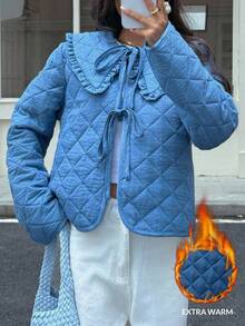 Siren Gaze 优雅别致的女士冬季夹克，女装秋季服装女装冬季服装女装，2025 新款牛仔蓝色彼得潘领系带长袖夹棉大衣，适合通勤、外出、派对、商务休闲、日常穿着，秋冬必备时尚单品，女士冬季夹克女士冬装 - 淺色水洗藍 - 查看 2